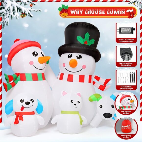 6.8FT Christmas Inflatable Snowman Family Outdoor Yard Decor w/ LED Lights Xmas - Picture 6 of 6